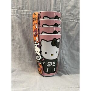 NEW Set of 4 Hello Kitty Melamine Skeleton & Web Halloween Drinking Glasses Cups